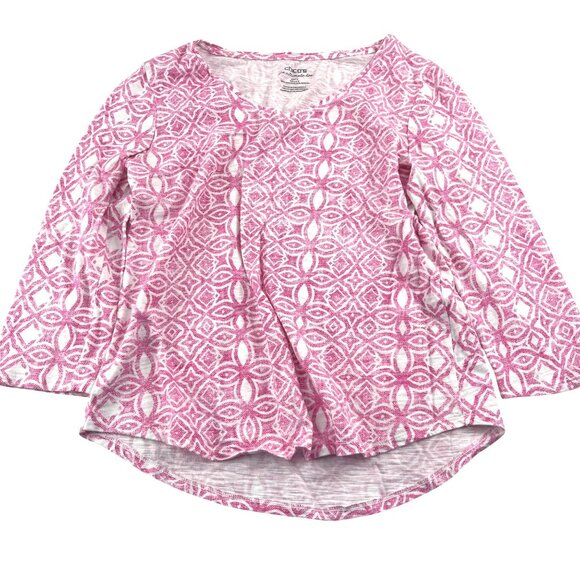 Chicos The Ultimate Tee Size 0 Small Pink & White Geometric Print Knit Stretch - Picture 1 of 4